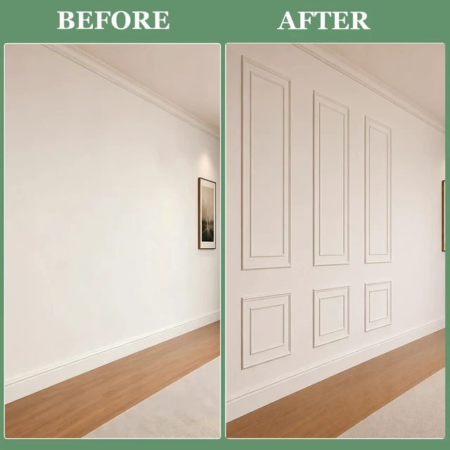 Alt view image 3 of 7 - Peel and Stick Wall Molding Kit, Pre Cut Bilinear Frame Wainscoting Panel 3 Set,Inner and Outer Layer Style,Self Adhesive,Paintable,Premade,24"x54"+13.5"x44"