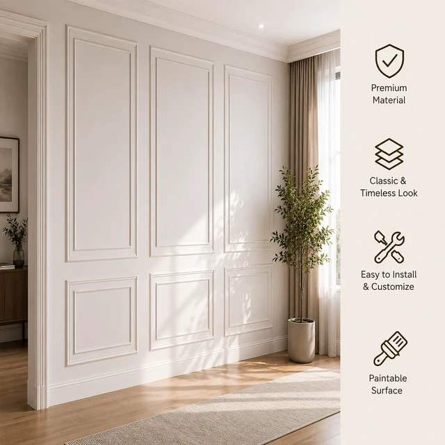 Alt view image 4 of 7 - Peel and Stick Wall Molding Kit, Pre Cut Bilinear Frame Wainscoting Panel 3 Set,Inner and Outer Layer Style,Self Adhesive,Paintable,Premade,24"x54"+13.5"x44"