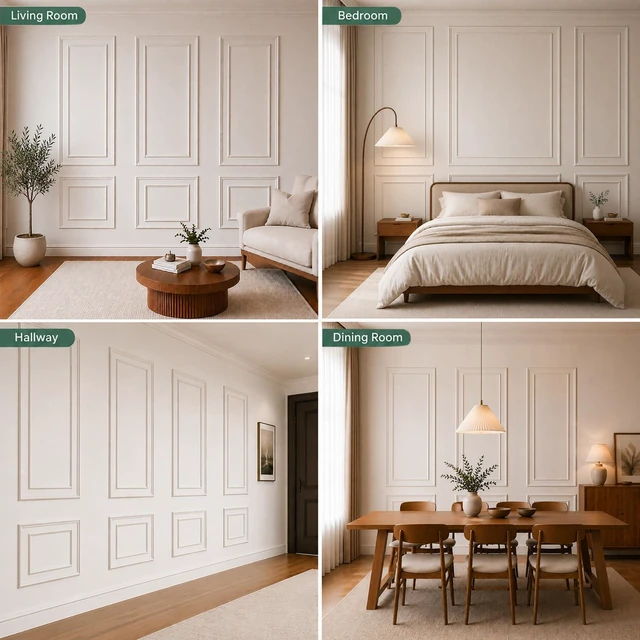 Alt view image 7 of 7 - Peel and Stick Wall Molding Kit, Pre Cut Bilinear Frame Wainscoting Panel 3 Set,Inner and Outer Layer Style,Self Adhesive,Paintable,Premade,24"x54"+13.5"x44"