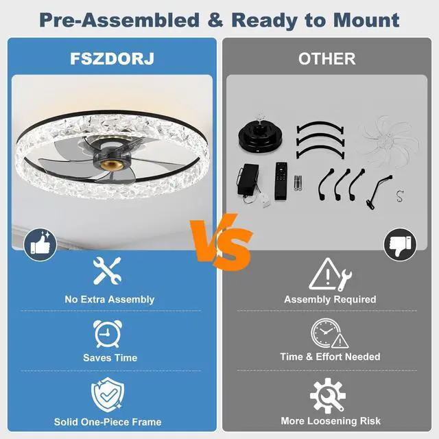 Alt view image 3 of 7 - 20'' Ceiling Fan with Light and Remote,Balck Low profile Fandelier 3-Color Night Light, 3000-6500K Dimmable LED, Flush Mount, Remote & App, 6 Speeds & Reverse, Memory, Timer, Quiet Bedroom Fan