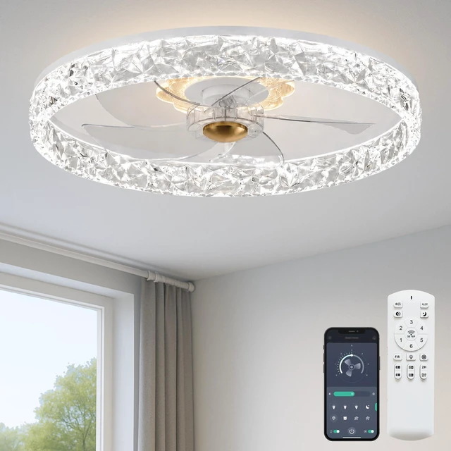 Main image of 20'' Ceiling Fan with Light and Remote, Low Profile Ceiling Fan with Light, Dimmable Flush Mount Ceiling Fan Light, 6 Speeds Fan, App&Remote Control, Fandelier Quiet Fan for Bedroom F098 White