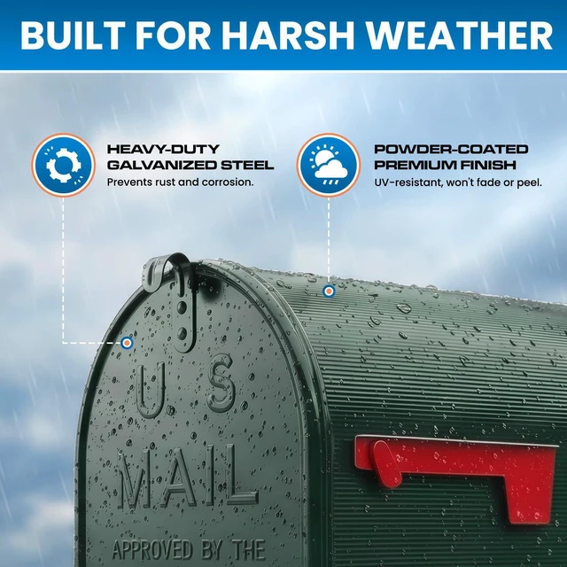 Alt view image 4 of 7 - Jumbo Size Rural Mailbox, 3175 cu-in Capacity, Galvanized Steel, Powder-Coated, 15 in. H x 11.69 in. W x 24.82 in. L, Green, Extra Large