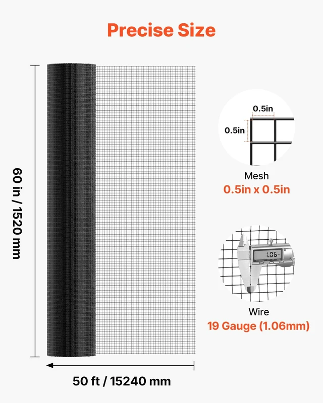 Alt view image 3 of 7 - Hardware Cloth 60 in x 50 ft, 1/2 in 19 Gauge Galvanized Wire Mesh Roll, Weather-Resistant Vinyl Coated Chicken Wire Fencing, Heavy Duty Welded Garden Plant Fencing for Rabbit Cage Snake Fence