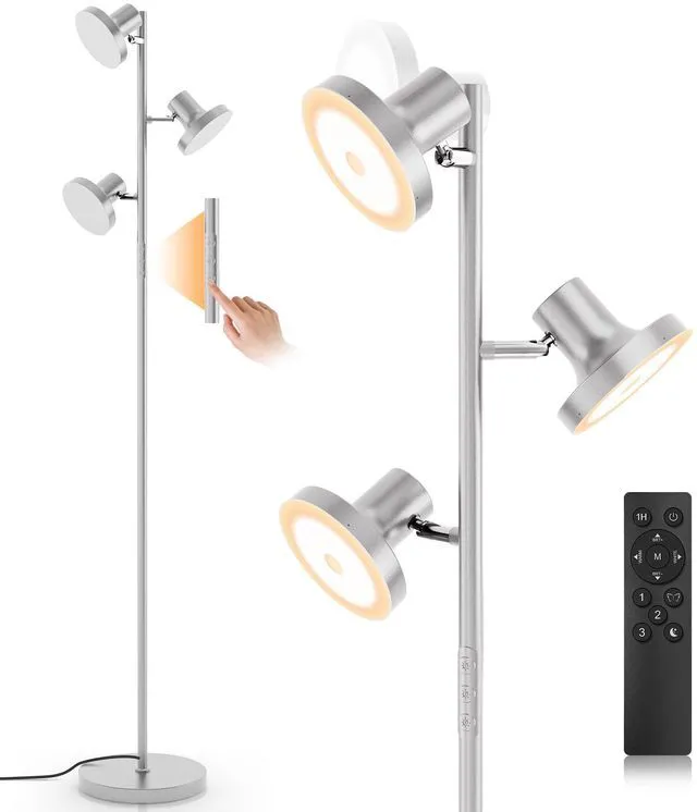 Main image of 36W LED Tree Floor Lamp, Modern Dimmable Standing Lamp with Remote & Touch Control, 4 Color Temperatures, 3 Rotatable LED Light Floor Lamps for Living Room, Bedroom, Office