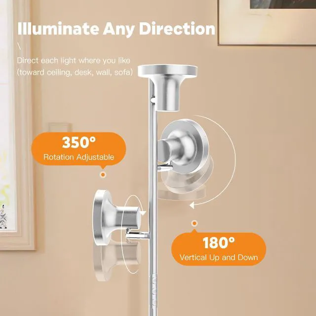 Alt view image 2 of 7 - 36W LED Tree Floor Lamp, Modern Dimmable Standing Lamp with Remote & Touch Control, 4 Color Temperatures, 3 Rotatable LED Light Floor Lamps for Living Room, Bedroom, Office
