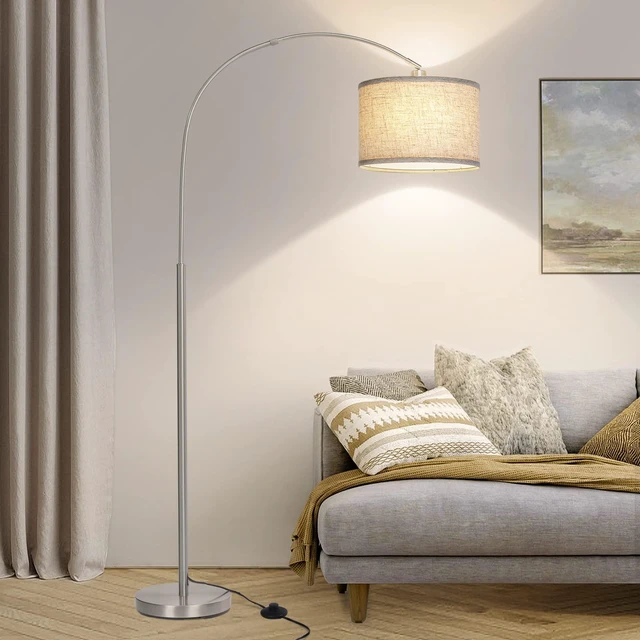 Main image of Silver Floor Lamp, Arc Floor Lamp with Adjustable Head and Pedal Switch Modern Tall Pole Lamp, Over Couch Arched Standing Light for Reading Living Room Bedroom Office, E26 Base