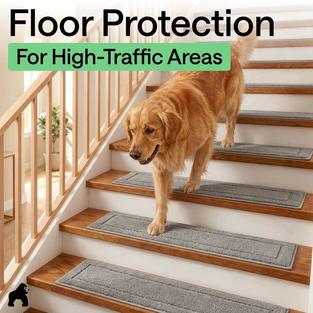 Alt view image 5 of 7 - Peel and Stick Stair Treads, 8x28 Inches, 12 Pack, Gray Multi-Surface Use Machine Washable Carpet Runners for Wooden Steps, Indoor Rugs for Stairs, Pet Friendly, Universal Size