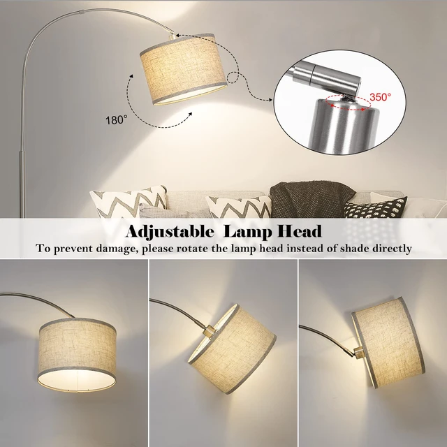 Alt view image 3 of 6 - Silver Floor Lamp, Arc Floor Lamp with Adjustable Head and Pedal Switch Modern Tall Pole Lamp, Over Couch Arched Standing Light for Reading Living Room Bedroom Office, E26 Base