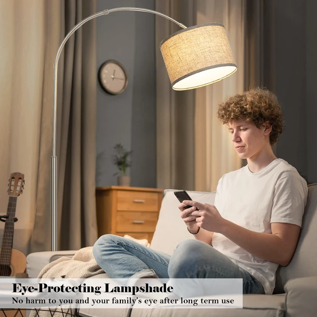 Alt view image 5 of 6 - Silver Floor Lamp, Arc Floor Lamp with Adjustable Head and Pedal Switch Modern Tall Pole Lamp, Over Couch Arched Standing Light for Reading Living Room Bedroom Office, E26 Base