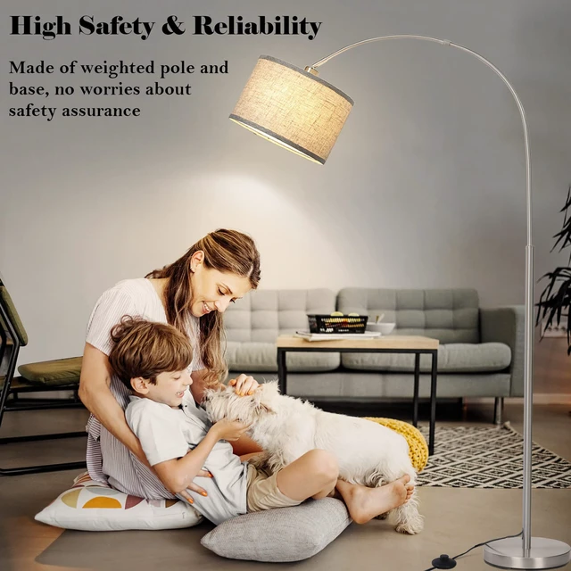 Alt view image 6 of 6 - Silver Floor Lamp, Arc Floor Lamp with Adjustable Head and Pedal Switch Modern Tall Pole Lamp, Over Couch Arched Standing Light for Reading Living Room Bedroom Office, E26 Base