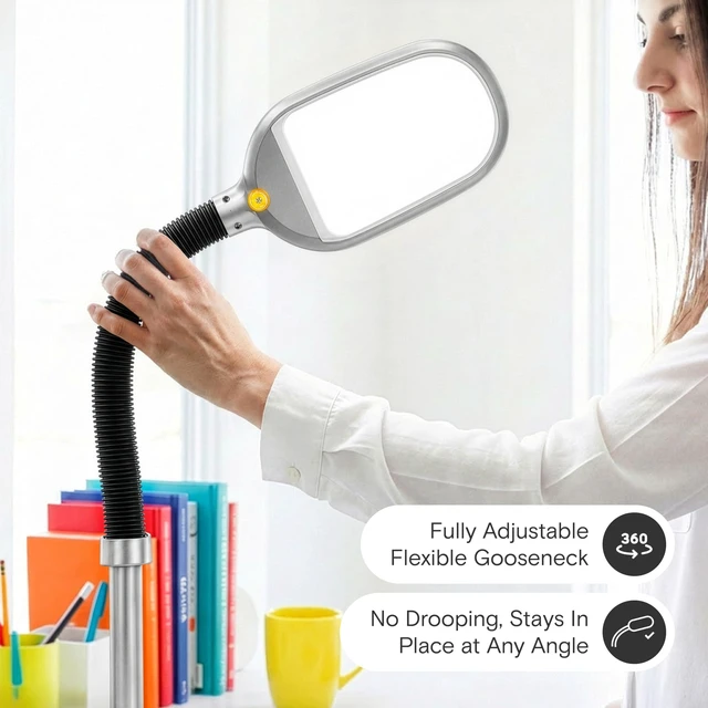 Alt view image 3 of 7 - Litespan Titanium Silver LED Floor Reading Lamp, Energy Efficient, Adjustable Standing, 850-950 Lumens, 12W