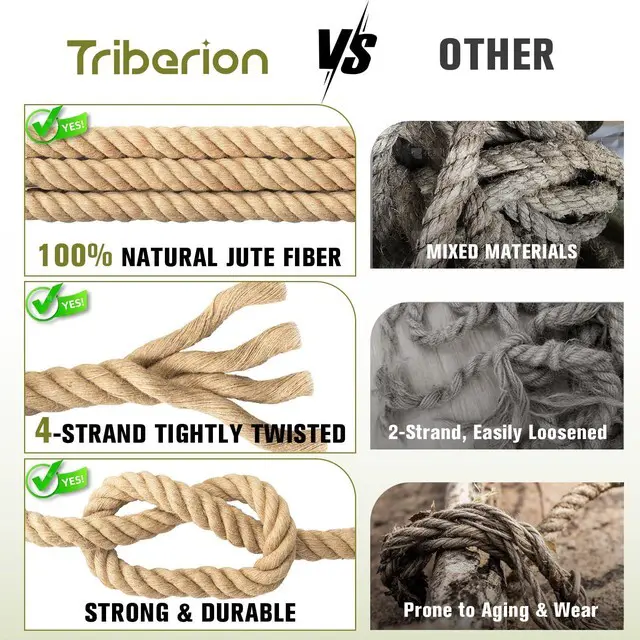 Alt view image 5 of 7 - Thick Jute Rope Heavy Duty - 1-1/2inch 50ft Natural Twisted Manila Hemp Ropes Indoor and Outdoor Decorative Kits for Crafts Porch Swing Nautical Tug of War Landscaping