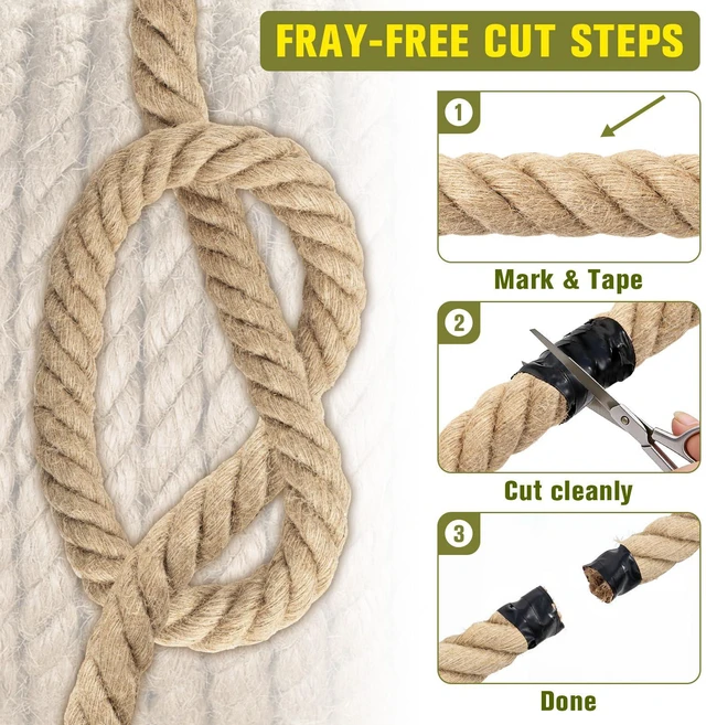 Alt view image 2 of 7 - Thick Jute Rope Heavy Duty - 1-1/2inch 50ft Natural Twisted Manila Hemp Ropes Indoor and Outdoor Decorative Kits for Crafts Porch Swing Nautical Tug of War Landscaping