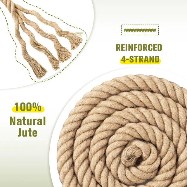 Alt view image 4 of 7 - Thick Jute Rope Heavy Duty - 1-1/2inch 50ft Natural Twisted Manila Hemp Ropes Indoor and Outdoor Decorative Kits for Crafts Porch Swing Nautical Tug of War Landscaping
