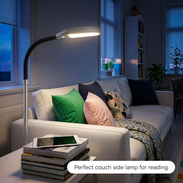 Alt view image 7 of 7 - Litespan Titanium Silver LED Floor Reading Lamp, Energy Efficient, Adjustable Standing, 850-950 Lumens, 12W
