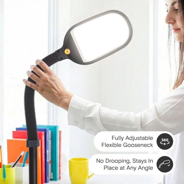 Alt view image 3 of 7 - Litespan - LED Floor Reading Lamp, Modern Wooden Style, Adjustable Gooseneck, 850-950 Lumens, 12W