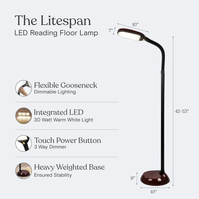 Alt view image 6 of 7 - Litespan - Bright LED Floor Reading Lamp for Over Chair Crafts and Reading, Estheticians' Light for Lash Extensions, Adjustable Standing Lamp for Living Room, Bedroom, Office - Havana Brown