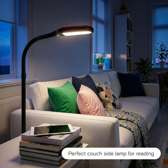 Alt view image 7 of 7 - Litespan - Bright LED Floor Reading Lamp for Over Chair Crafts and Reading, Estheticians' Light for Lash Extensions, Adjustable Standing Lamp for Living Room, Bedroom, Office - Havana Brown