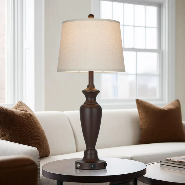 Alt view image 5 of 7 - 30" Tall Metal Table Lamps Set of 2, Touch Control Bedside Lamps for Bedroom Nightstand, 3-Way Dimmable Farmhouse Lamp for Living Room with Charging Ports, Brown (2 LED Bulbs Included)