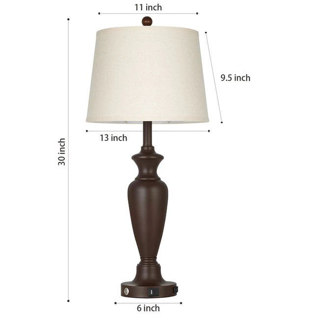 Alt view image 7 of 7 - 30" Tall Metal Table Lamps Set of 2, Touch Control Bedside Lamps for Bedroom Nightstand, 3-Way Dimmable Farmhouse Lamp for Living Room with Charging Ports, Brown (2 LED Bulbs Included)