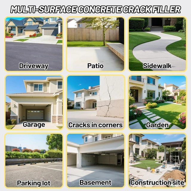 Alt view image 6 of 6 - Concrete Crack Filler, 9LB Waterproof Self Leveling Cement Crack Filler Slab Concrete Waterproof Repair Sealant for Driveways, Walkways, Patio, Joint, Indoor and Outdoor - Grey