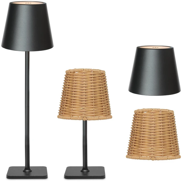 Main image of Outdoor Waterproof Cordless Set of 2 Rechargeable Portable Top Touch Battery Operated Powered LED Table Lamp Desk Lamp Lights for Restaurant Kitchen Patio Dinner Dining (Black 2 Pack)