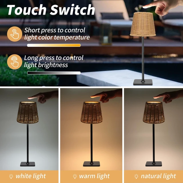 Alt view image 4 of 7 - Outdoor Waterproof Cordless Set of 2 Rechargeable Portable Top Touch Battery Operated Powered LED Table Lamp Desk Lamp Lights for Restaurant Kitchen Patio Dinner Dining (Black 2 Pack)