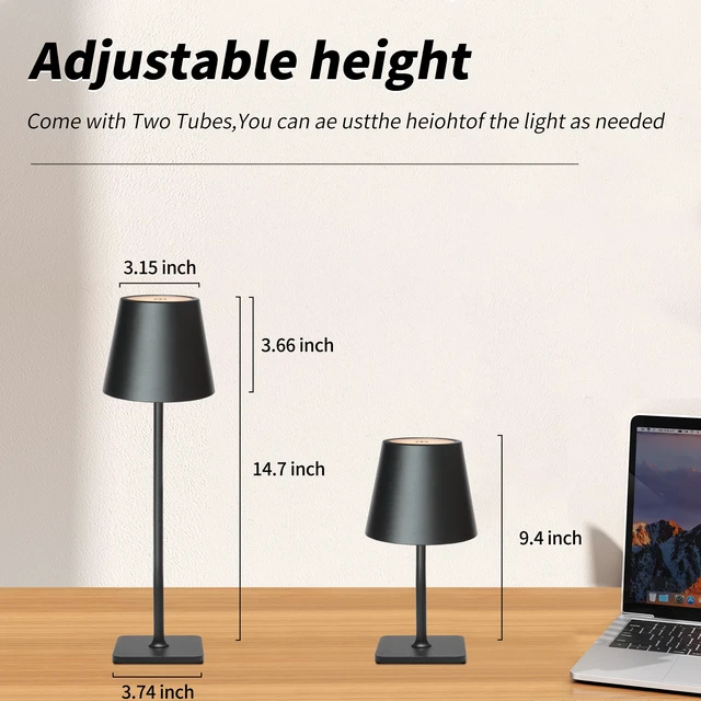 Alt view image 5 of 7 - Outdoor Waterproof Cordless Set of 2 Rechargeable Portable Top Touch Battery Operated Powered LED Table Lamp Desk Lamp Lights for Restaurant Kitchen Patio Dinner Dining (Black 2 Pack)