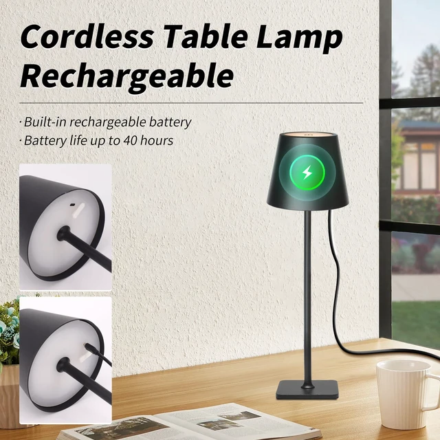 Alt view image 6 of 7 - Outdoor Waterproof Cordless Set of 2 Rechargeable Portable Top Touch Battery Operated Powered LED Table Lamp Desk Lamp Lights for Restaurant Kitchen Patio Dinner Dining (Black 2 Pack)