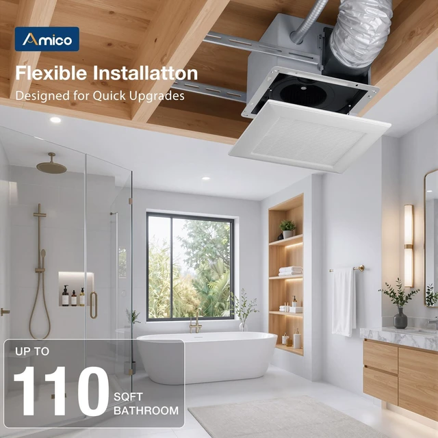 Alt view image 6 of 7 - Bathroom Exhaust Fan, 110 CFM, 1.0 Sones, Low Noise, ETL & FCC Ceiling Opening 9.4 ''x 9.4'', Household Bath Ventilation Fans, Ceiling Mounted, No Attic Access Needed