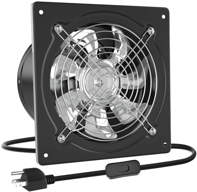 Main image of 10 Inch Metal Exhaust Fan with Switch, 988 CFM Powerful Garage Exhaust Fan with Damper, Potable Wall Mount Fan Fume Extractor Ventilation Fan for Shop, Shed, Basement, Chicken Coop, Black