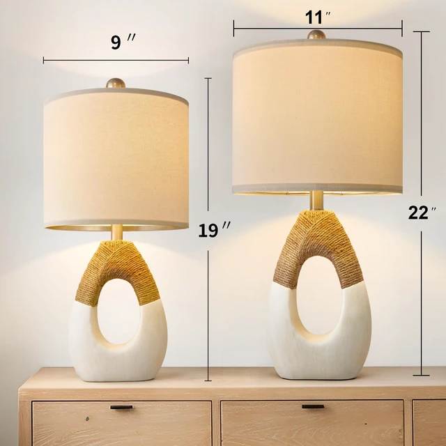 Alt view image 2 of 7 - 22 Boho Table Lamps for Bedroom Living Room Upgraded Set of 2 Medium Farmhouse Rattan Table Lamps, Rustic Home Decoration Nightstand Bedside Lamp for Office (Not Include Bulbs)