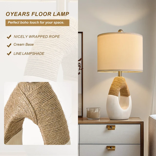 Alt view image 4 of 7 - 22 Boho Table Lamps for Bedroom Living Room Upgraded Set of 2 Medium Farmhouse Rattan Table Lamps, Rustic Home Decoration Nightstand Bedside Lamp for Office (Not Include Bulbs)
