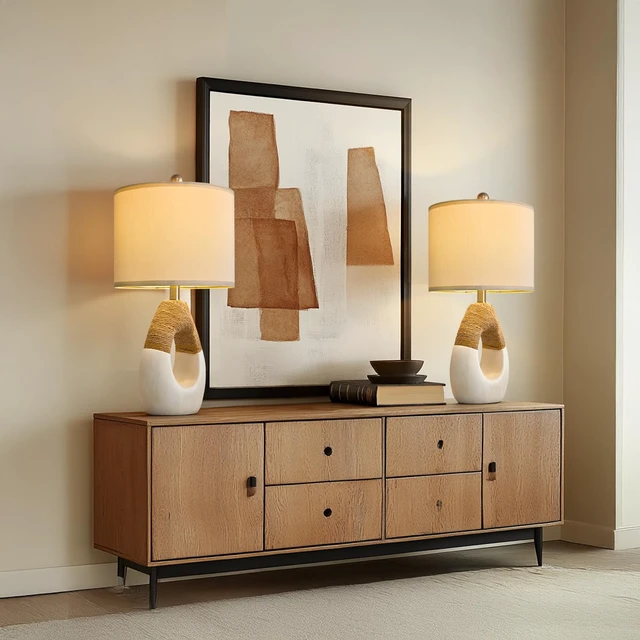 Alt view image 6 of 7 - 22 Boho Table Lamps for Bedroom Living Room Upgraded Set of 2 Medium Farmhouse Rattan Table Lamps, Rustic Home Decoration Nightstand Bedside Lamp for Office (Not Include Bulbs)