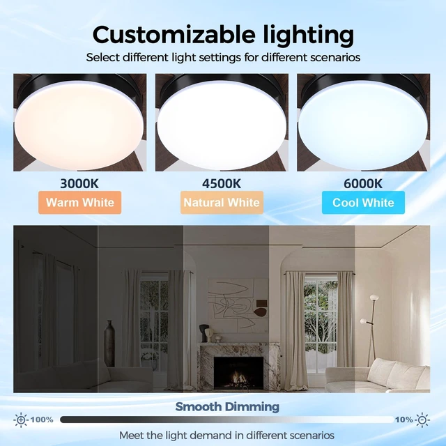 Alt view image 2 of 7 - Ceiling Fans with Lights,46" Low Profile Ceiling Fan,Flush Mount (Brown) Ceiling Fan with Light and Remote Control,Flush Mount, Reversible, Dimmable, Noiseless, Brown Ceiling Fan for Bedroom
