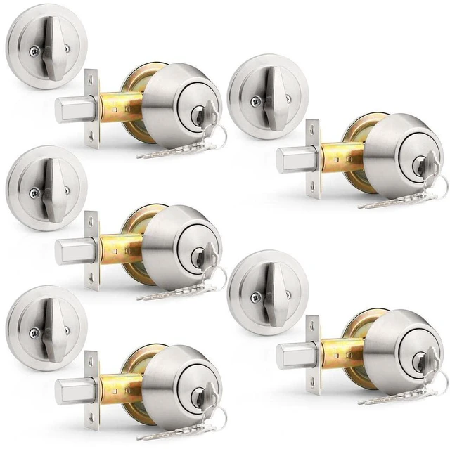 Main image of (5 Pack Brushed Nickel Keyed Alike Single Cylinder Deadbolts (Combo Packs), Keyway Keys Handleset, 3 Keys Anti-Theft Interior& Exterior Door Hardware (for Entrance Lock and Front Gate)