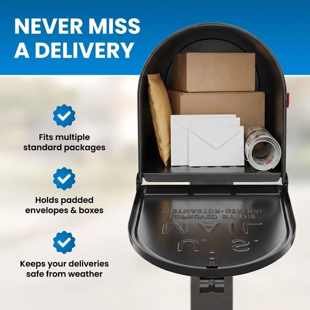 Alt view image 3 of 7 - Jumbo Size Rural Mailbox, 3175 cu-in Capacity, Galvanized Steel, Powder-Coated, 15 in. H x 11.69 in. W x 24.82 in. L, Black, Extra Large