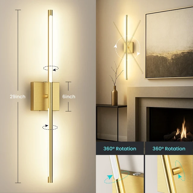 Alt view image 4 of 7 - 10000mAh Battery Operated Wall Sconces Set of 2, Gold-29Inch 3CCT, Renter Friendly, Rechargeable, Remote, 360° Rotate, Dimmable, Cordless Wall Lights for Bedroom Living Room Home Decor