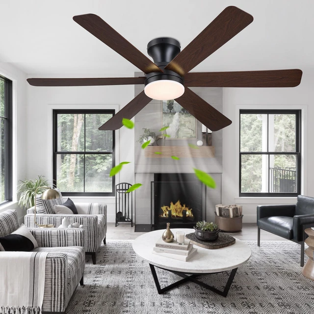 Alt view image 6 of 7 - Ceiling Fans with Lights,46" Low Profile Ceiling Fan,Flush Mount (Brown) Ceiling Fan with Light and Remote Control,Flush Mount, Reversible, Dimmable, Noiseless, Brown Ceiling Fan for Bedroom