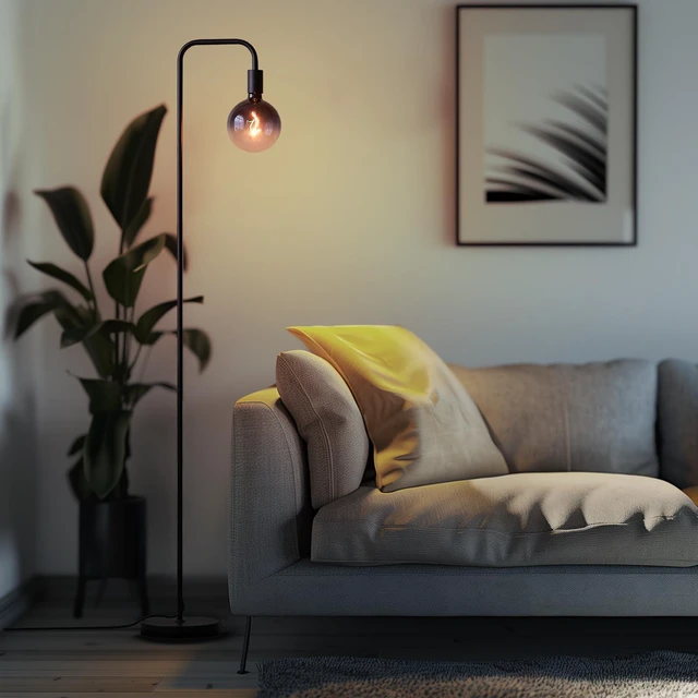 Alt view image 4 of 6 - Industrial Lamp Set 3 Piece-1 Floor Lamp and 2 Dimmable Table Lamp- 3 Pack Modern Matching Floor and Table Lamp with Gradient Black Globe Bulb for Living Room,Bedroom(Bulb Included)