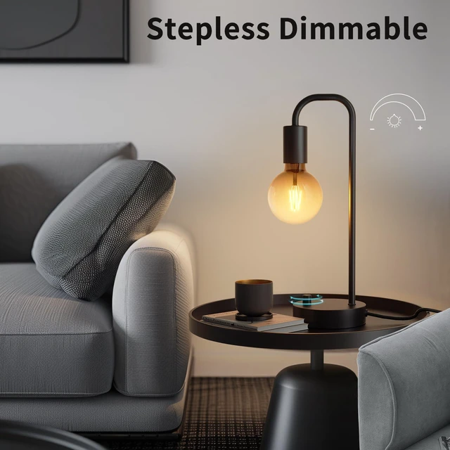 Alt view image 3 of 6 - Industrial Lamp Set 3 Piece-1 Floor Lamp and 2 Dimmable Table Lamp- 3 Pack Modern Matching Floor and Table Lamp with Gradient Black Globe Bulb for Living Room,Bedroom(Bulb Included)