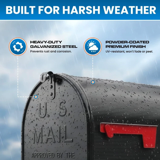 Alt view image 4 of 7 - Jumbo Size Rural Mailbox, 3175 cu-in Capacity, Galvanized Steel, Powder-Coated, 15 in. H x 11.69 in. W x 24.82 in. L, Black, Extra Large