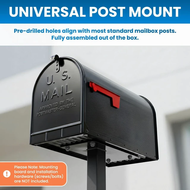 Alt view image 6 of 7 - Jumbo Size Rural Mailbox, 3175 cu-in Capacity, Galvanized Steel, Powder-Coated, 15 in. H x 11.69 in. W x 24.82 in. L, Black, Extra Large