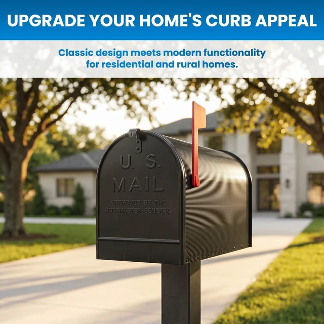 Alt view image 7 of 7 - Jumbo Size Rural Mailbox, 3175 cu-in Capacity, Galvanized Steel, Powder-Coated, 15 in. H x 11.69 in. W x 24.82 in. L, Black, Extra Large