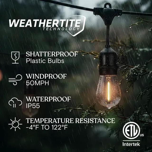 Alt view image 2 of 6 - Ambience Pro 105Ft LED String Lights - 2W Commercial Grade Patio Lighting Outdoor Waterproof - Heavy Duty Dimmable Vintage Edison Porch Lights for Outside, Backyard - 34 Bulbs, Soft White