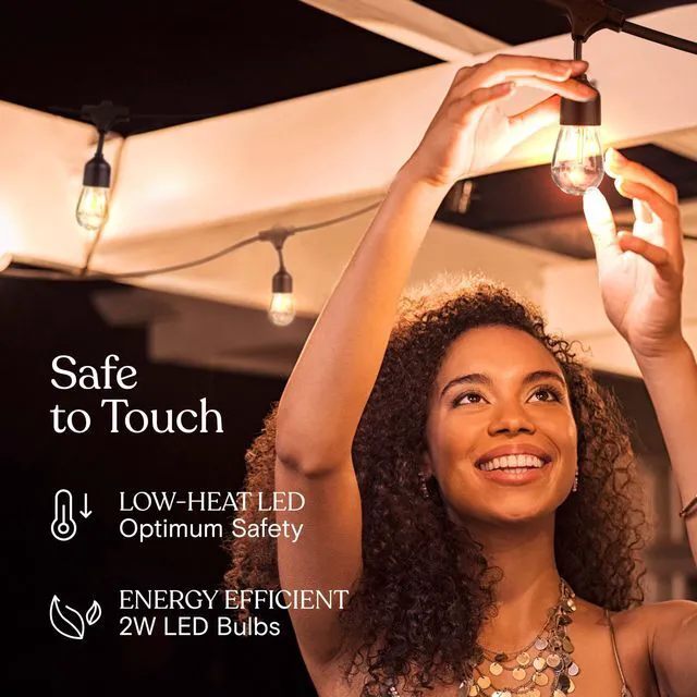 Alt view image 3 of 6 - Ambience Pro 105Ft LED String Lights - 2W Commercial Grade Patio Lighting Outdoor Waterproof - Heavy Duty Dimmable Vintage Edison Porch Lights for Outside, Backyard - 34 Bulbs, Soft White