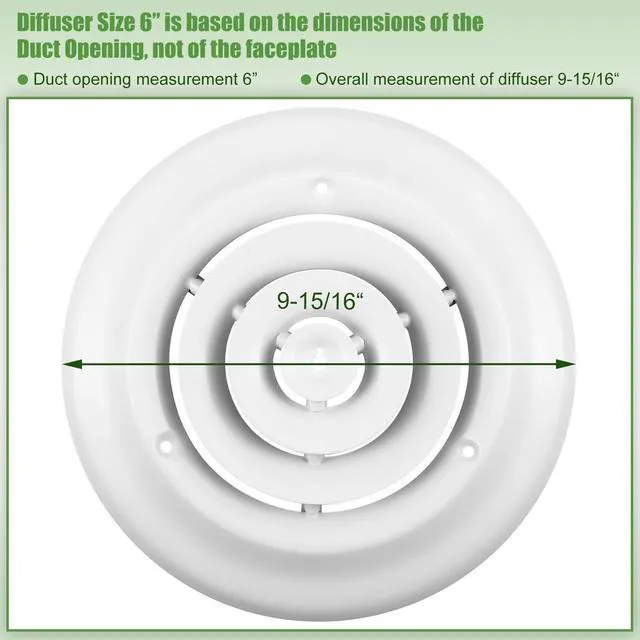 Alt view image 5 of 7 - 8 Pcs 6 Inch Round Vent Cover, White Ceiling Diffuser with Screws Outer Dimensions 9-15/16", HVAC Vent Duct Register Cover, Replacement Exhaust Fan Covers for Home Office Kitchen Ventilation