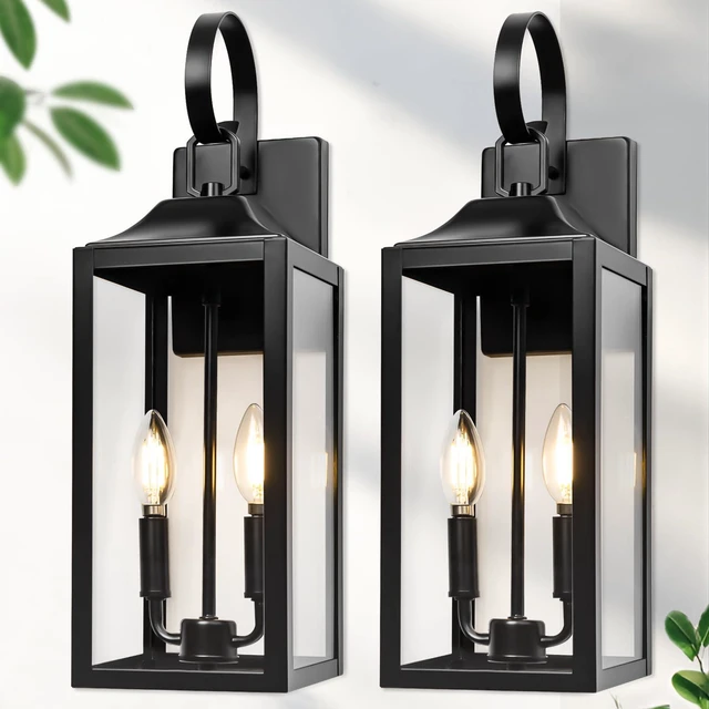 Main image of 19" Large Black Outdoor Wall Lights, Waterproof Exterior Lighting Fixtures Farmhouse Outdoor Wall Lantern 2-Light, Anti-Rust Modern Outdoor Sconce Coach Lights with Clear Glass for House, E12, 2-Pack