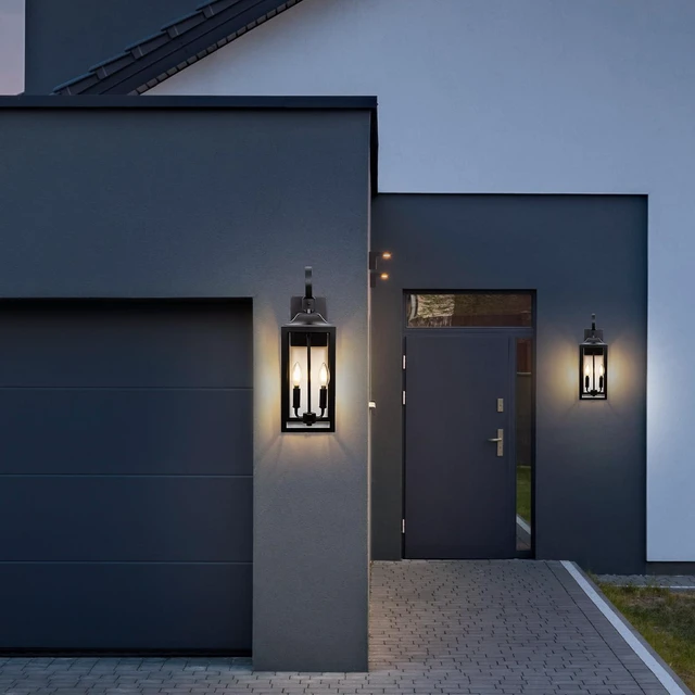 Alt view image 7 of 7 - 19" Large Black Outdoor Wall Lights, Waterproof Exterior Lighting Fixtures Farmhouse Outdoor Wall Lantern 2-Light, Anti-Rust Modern Outdoor Sconce Coach Lights with Clear Glass for House, E12, 2-Pack