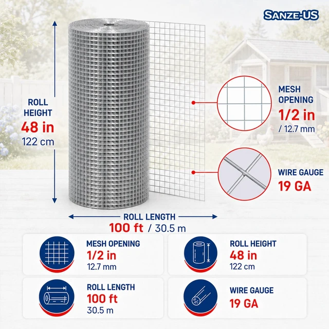 Alt view image 2 of 7 - Hardware Cloth, 48in x 100ft 1/2in Mesh, 19GA Chicken Wire Fencing Hot-dip galvanized after welding, heavy-duty wire mesh, rust resistant, chicken coops, garden beds, rabbit cages, tree guards
